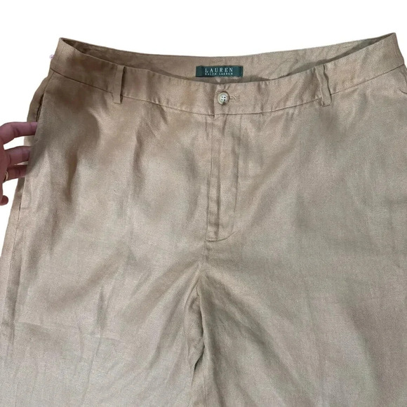 Ralph Lauren 100% Line Light brown Women’s pleated twill wide legs pants Sz 12 - Picture 5 of 9